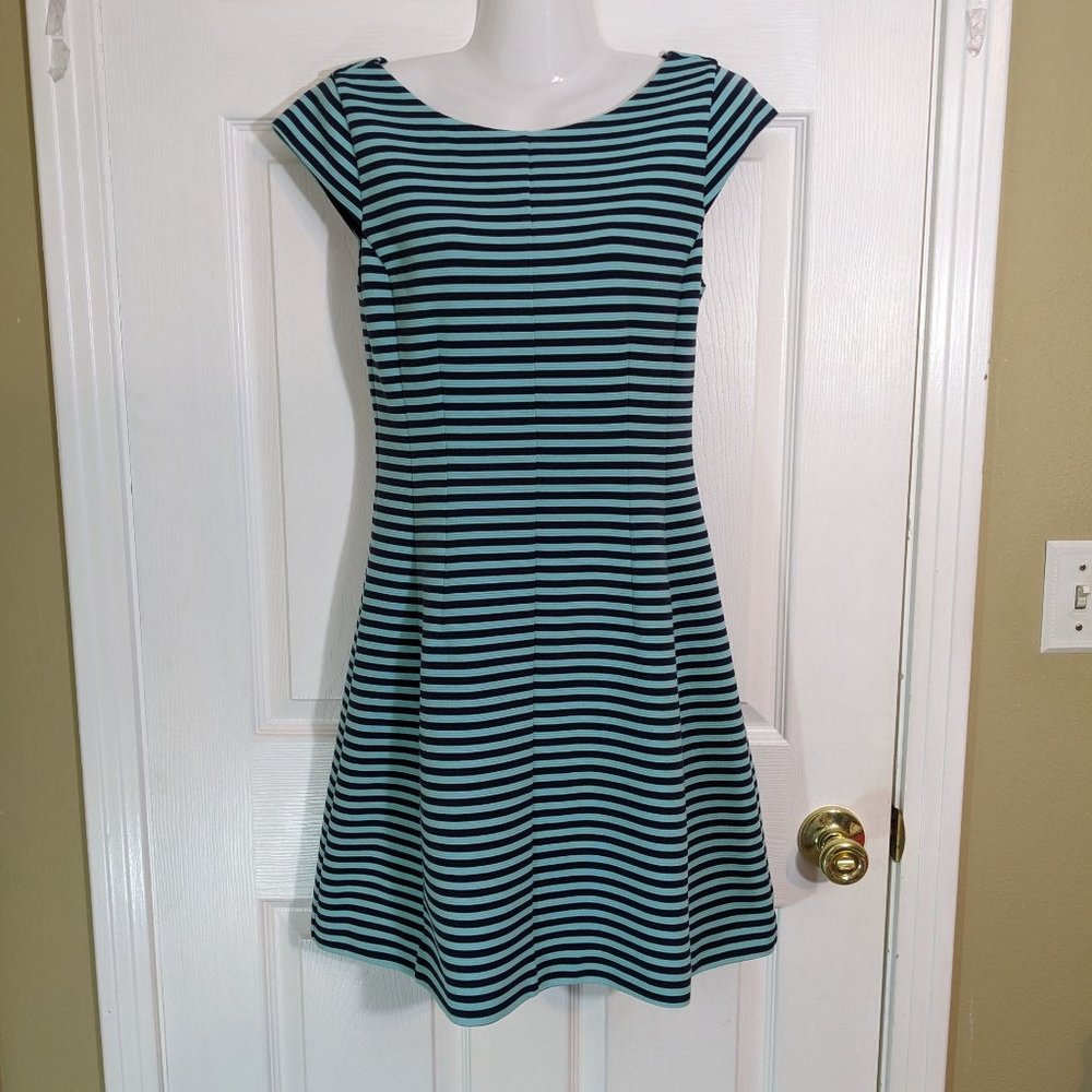 Lilly Pulitzer Navy & Turquoise Blue Striped Cap Sleeve Midi Dress - size S